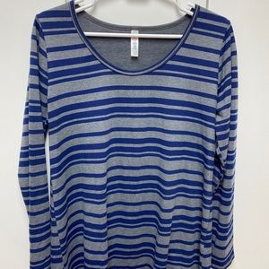 LuLaRoe Lynnae, blue & gray stripe, size L